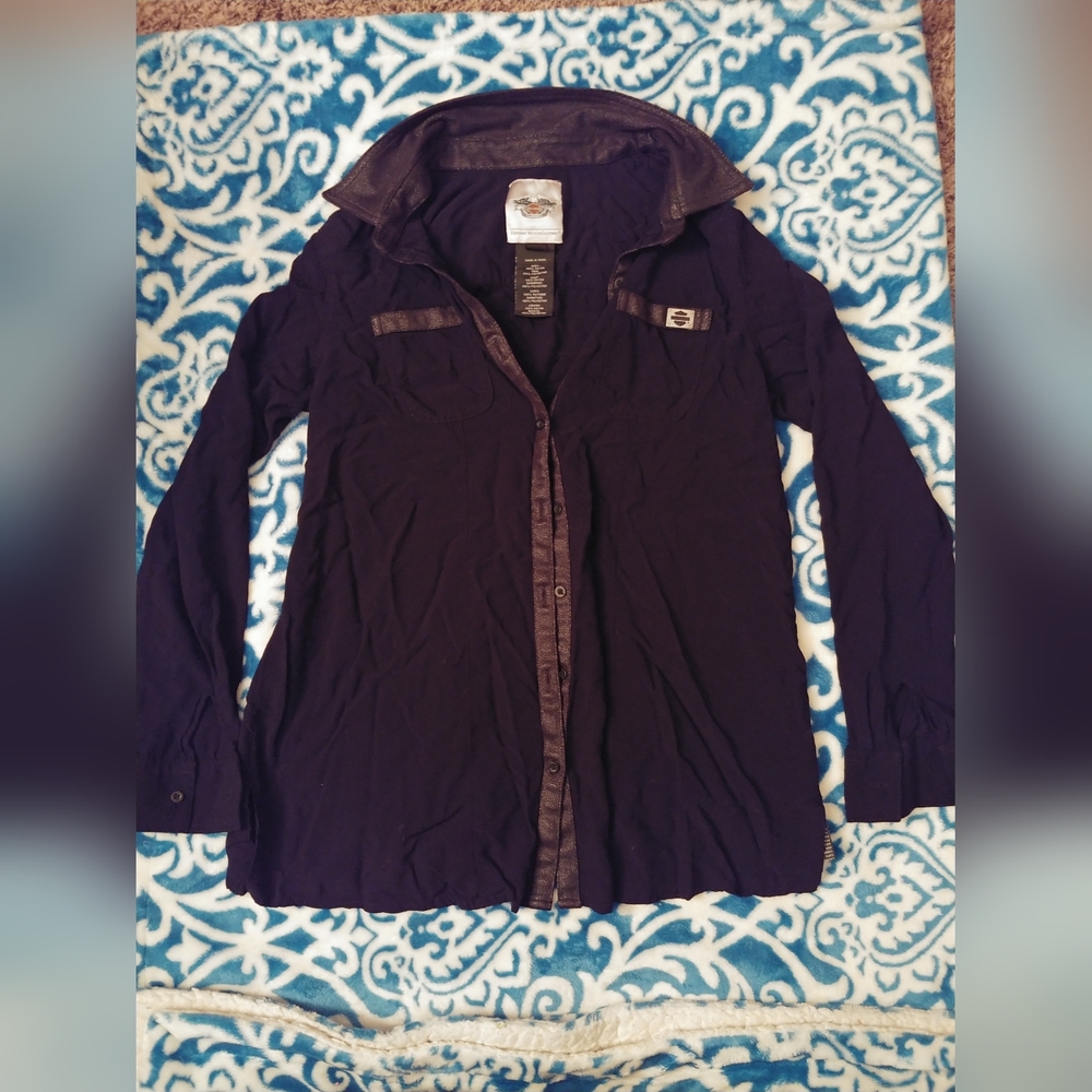 Harley Davidson Long Sleeve Button Up. Size Med. Black.
